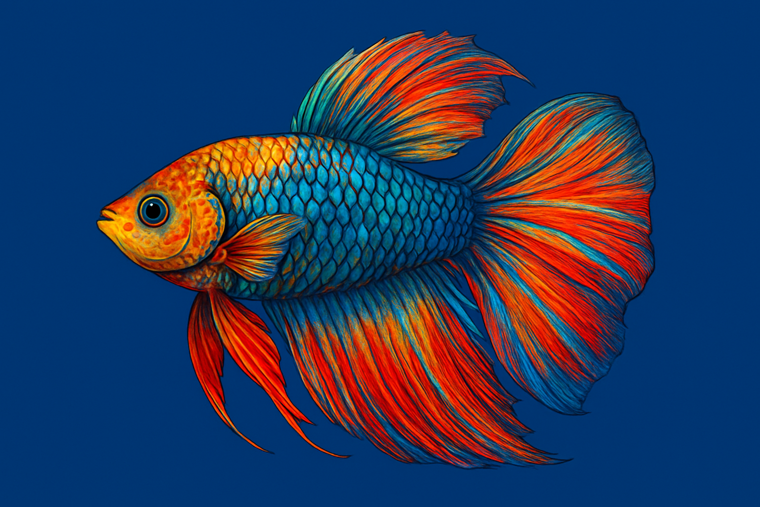 fazer um peixe bonito tipo de aquario, centralizado, no fundo de cor (#0B3D91